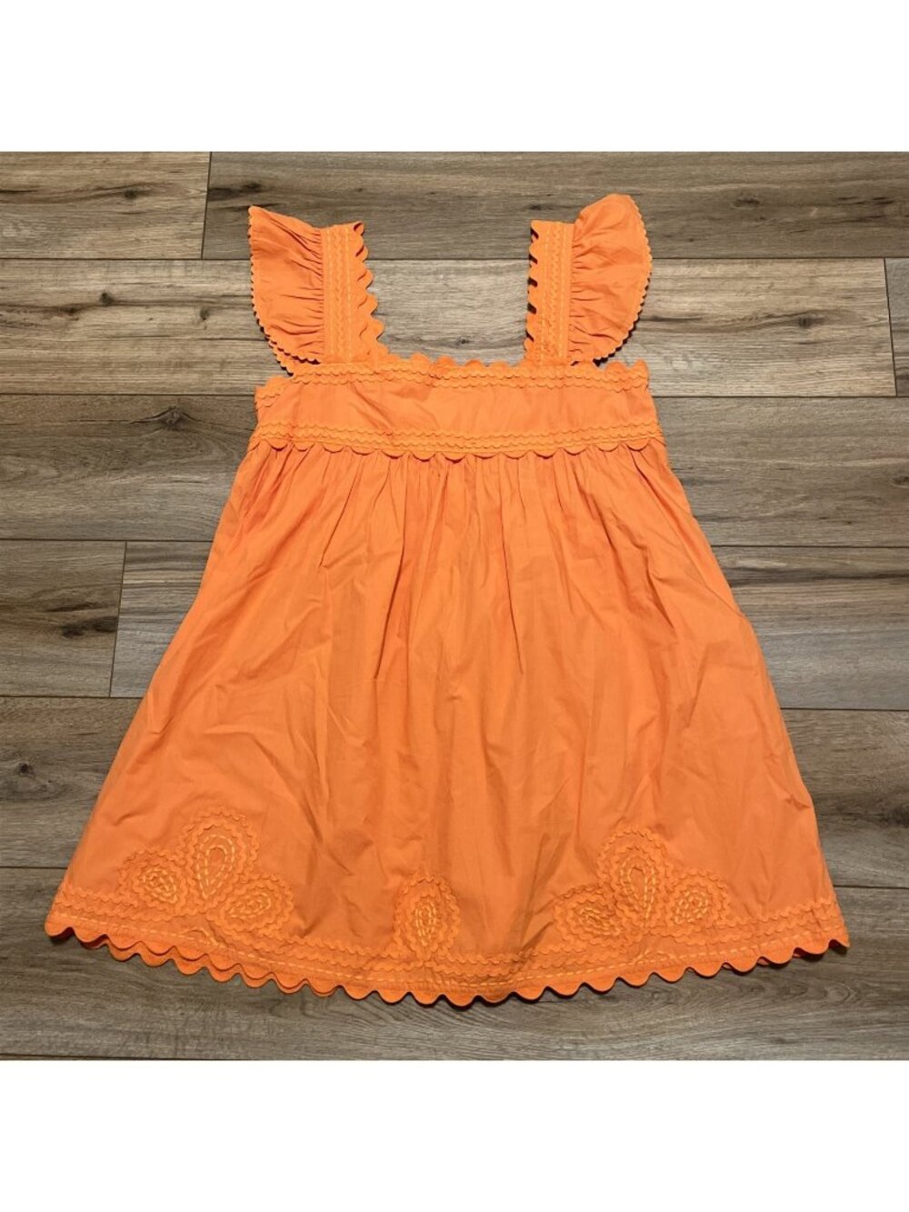 Juliet Dunn London Cotton Poplin Mini Dress SZ 3 (US 8-10) Orange Scalloped